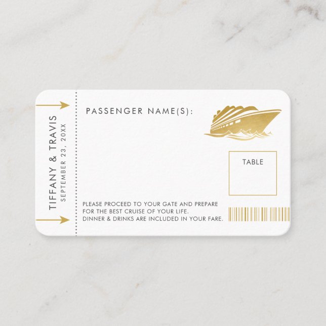 Gold Cruise Ticket Boarding Pass Place Escort Card (Front)
