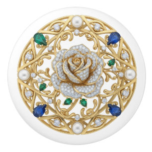 Gold Crystal Rose Flower Diamond Gemstones Graphic Ceramic Knob