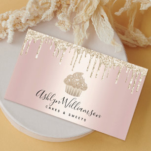 Gold Cupcake Glitter Drips Bakery Pastry Chef Pink Business Card