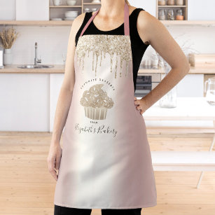 Gold Cupcake Glitter Drips Bakery Pastry Chef Rose Apron