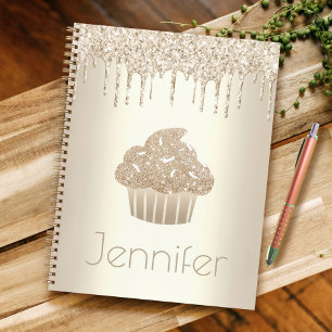 Gold cupcake glitter drips glam simple modern name notebook