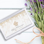Gold Cupcake Glitter Drips Marble Bakery Dessert Business Card Holder<br><div class="desc">Here’s a wonderful, trendy way to show off your brand. Present your best self to your clients, with this elegant, sophisticated, simple, and modern custom name business card holder. A sparkly, champagne gold cupcake, glitter drips, and handwritten typography overlay a white marble gold veined background. Personalise with your full name...</div>