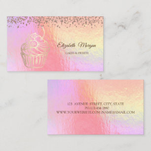 Gold Cupcake,Sweets,Bakery Holographic Business Card
