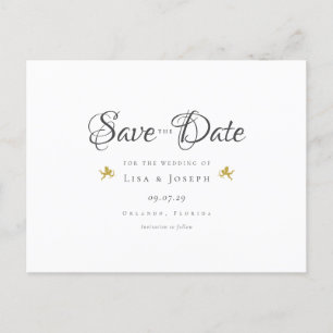 Gold Cupids Elegant Script Save the Date Announcement Postcard