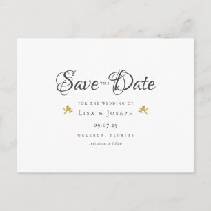 Gold Cupids Elegant Script Save the Date Postcard