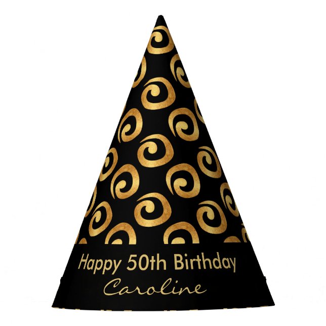 Gold Curls 50th Birthday Party Hat (Front)