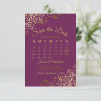 Gold Curls Magenta Purple Elegant Wedding Calendar