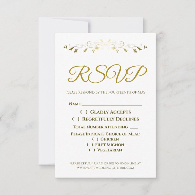 Gold Curly Filigree Border Elegant Wedding RSVP (Front)