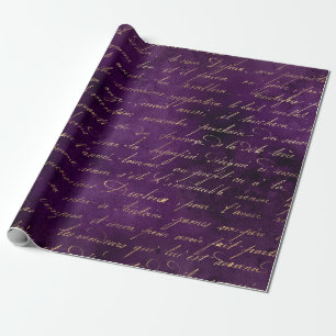 Gold Cursive on Deep Purple Wrapping Paper