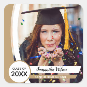 Gold Curved Frame Photo Graduation Square Sticker