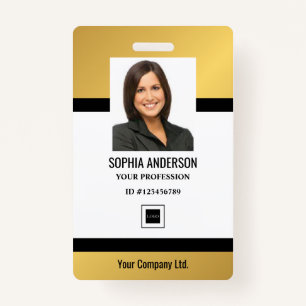 Gold Custom Employee Photo, Bar Code, Logo, Name ID Badge