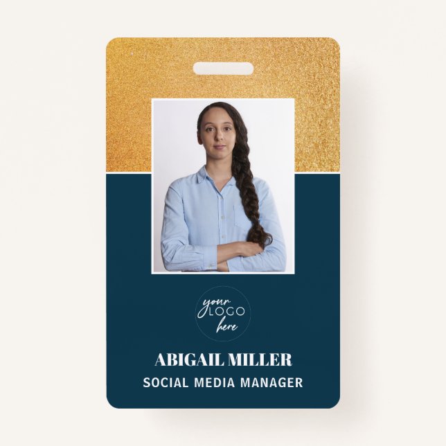 Gold Custom Employee Photo Name & logo ID Badge (Front)