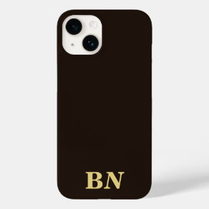 Gold custom initials minimalist brown Case-Mate iPhone 14 case