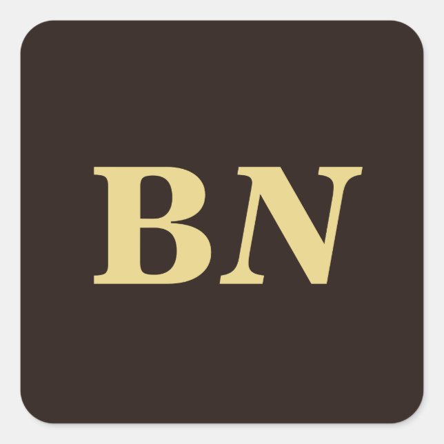 Gold custom initials minimalist brown square sticker (Front)