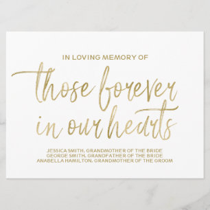 Gold Custom Memorial Sign   Stylish Hand Lettered Programme