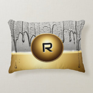 Gold Custom Metallic Chrome Name Drip Effect  Decorative Cushion