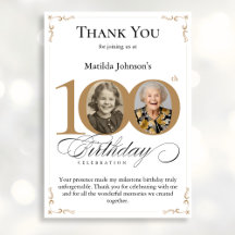 Gold Custom Photo 100th Birthday Thank You Card