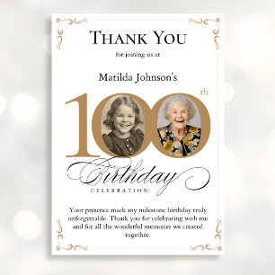 Gold Custom Photo 100th Birthday Thank You Card