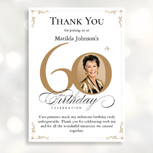 Gold Custom Photo 60th Birthday Thank You Card