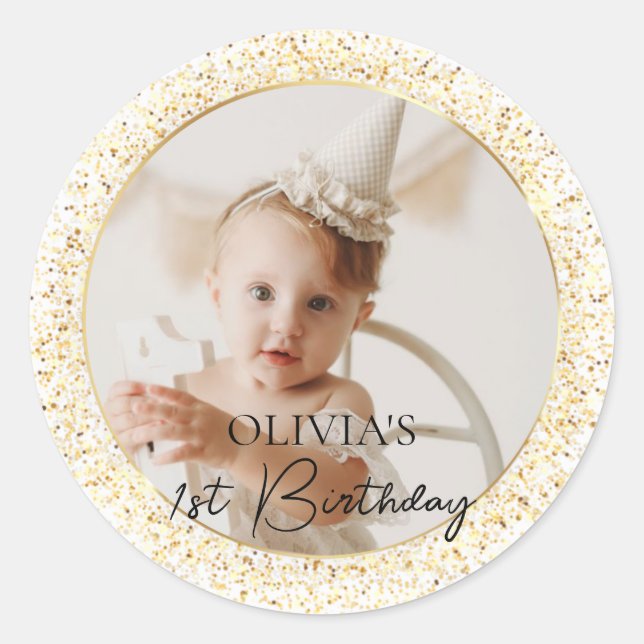 Gold Custom Photo Birthday Classic Round Sticker (Front)