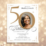 Gold Custom Photo Budget 50th Birthday Invitation<br><div class="desc">Gold Custom Photo Budget 50th Birthday Invitation. And elegantly designed special birthday celebration invitation,  featuring a custom photo of birthday person and script calligraphy with vintage flourish elements. Simple enough to fit a variety of themes and colours!
Need help? Simply contact me!</div>