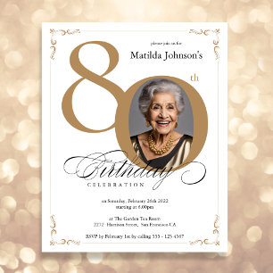 Gold Custom Photo Budget 80th Birthday Invitation