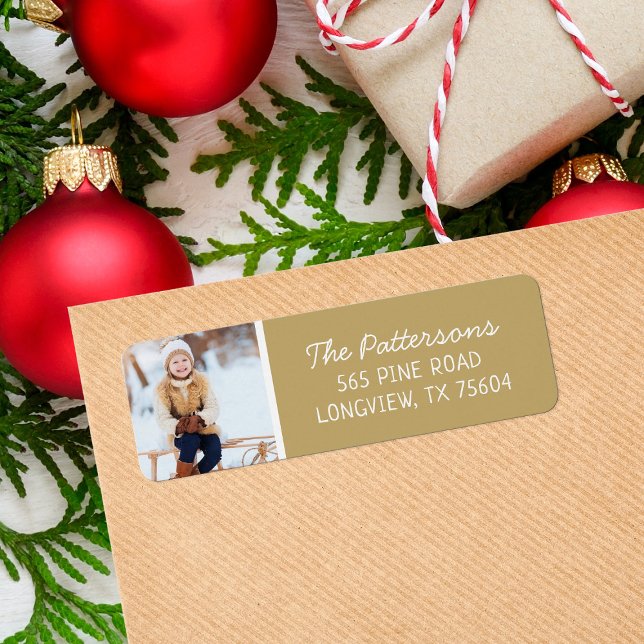 Gold Custom Photo Holiday Return Address (Creator Uploaded)