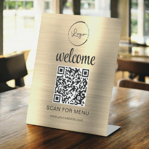 Gold Custom QR Code Menu Text Modern Business Pedestal Sign
