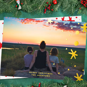 GOLD custom text overlay Merry Christmas Photo Foil Holiday Card