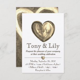 Gold Customizeable Heart Wedding Invitation RSVP