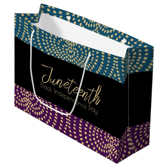 Gold Cyan Purple Black Independence Day Juneteenth Large Gift Bag (Front Angled)