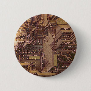 Gold Cyber Circuit Board Tech Art Electronics 6 Cm Round Badge