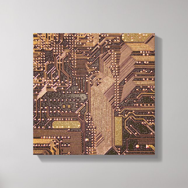 Gold Cyber Circuit Board Tech Art Electronics Canvas Print (Front)