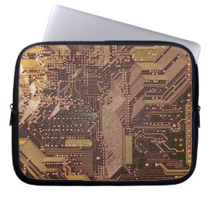 Gold Cyber Circuit Board Tech Art Electronics Laptop Sleeve