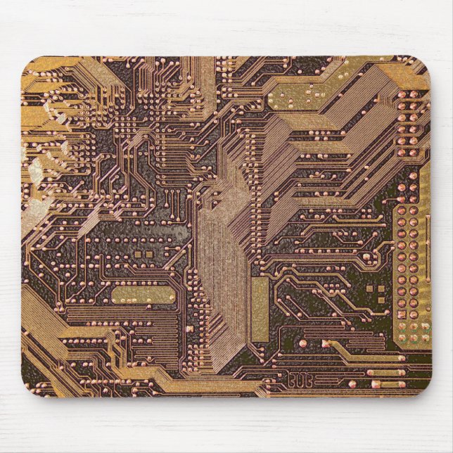 Gold Cyber Circuit Board Tech Art Electronics Mouse Mat (Front)