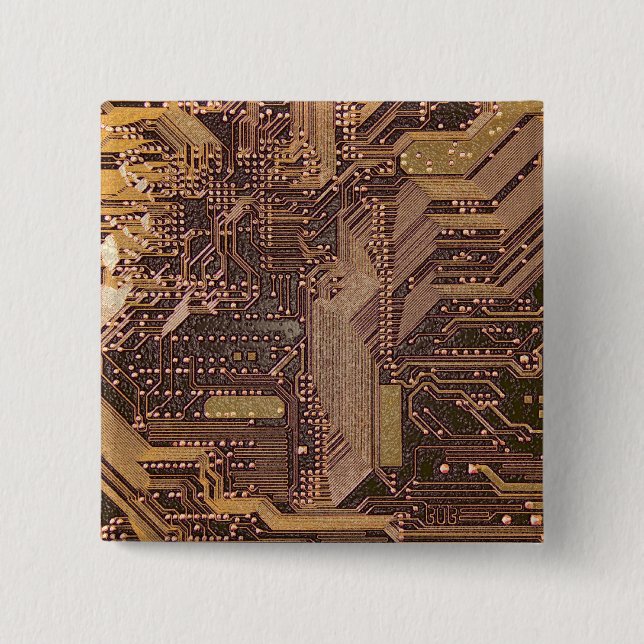 Gold Cyber Circuit Board Tech Electronics 15 Cm Square Badge (Front)