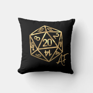 Gold D20 Crit AF   Tabletop Role Player Dice Cushion