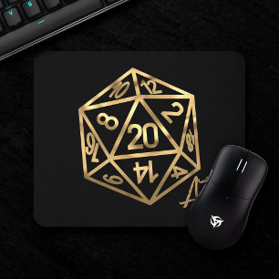 Gold D20 Crit AF   Tabletop Role Player Dice Mouse Mat
