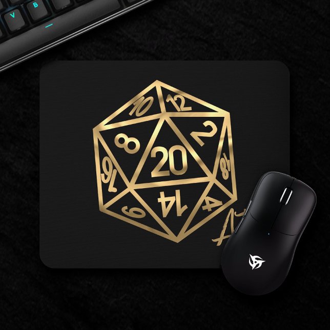 Gold D20 Crit AF | Tabletop Role Player Dice Mouse Mat (Creator Uploaded)