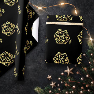 Gold D20 Crit AF   Tabletop Role Player Dice Wrapping Paper