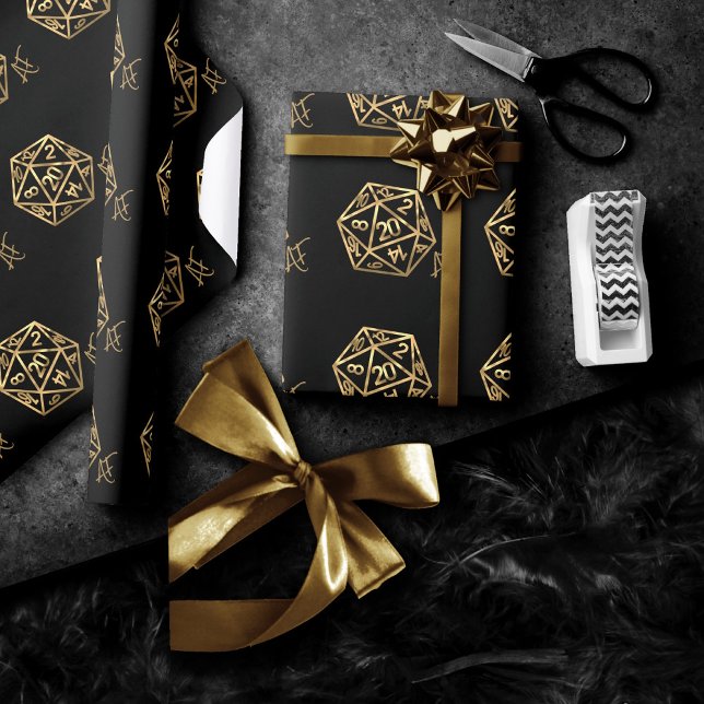 Gold D20 Crit AF | Tabletop Role Player Dice Wrapping Paper (Creator Uploaded)