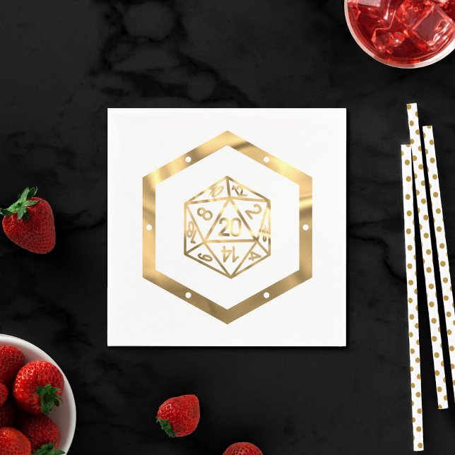 Gold D20 Crit | Tabletop Role Player Dice Napkin (Creator Uploaded)