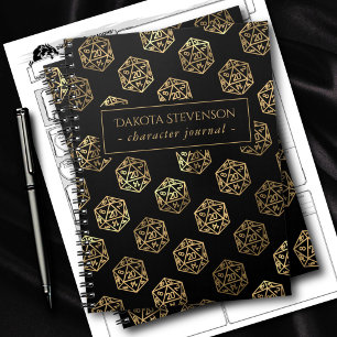 Gold D20 Pattern   Tabletop Role Player Character Notebook