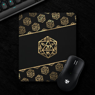 Gold D20 Pattern   Tabletop Role Player Dice Mouse Mat