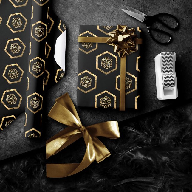 Gold D20 Pattern | Tabletop Role Player Dice Wrapping Paper (Creator Uploaded)