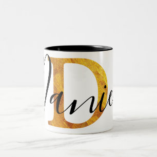 Gold 'D' Monogram w/ Personalised Name Two-Tone Coffee Mug