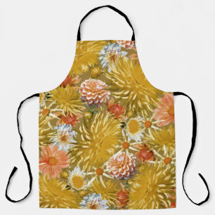 Gold dahlia flowers, vintage floral design. apron