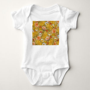 Gold dahlia flowers, vintage floral design. baby bodysuit