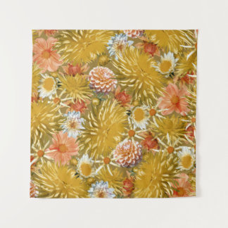 Gold dahlia flowers, vintage floral design. tapestry