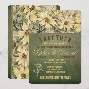 Gold Daisies On Sage Wedding Invitations